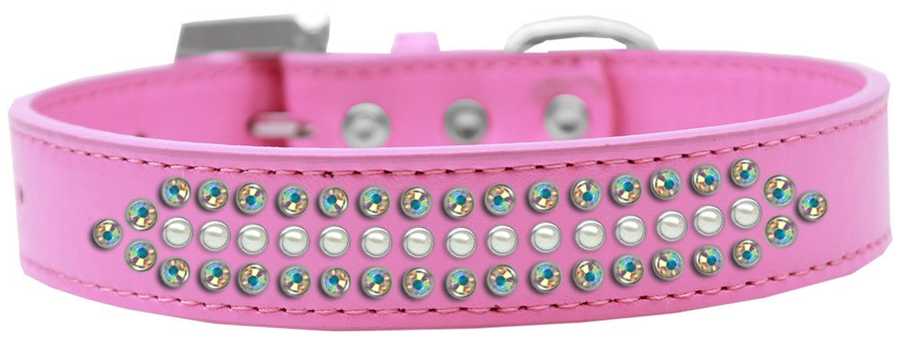 Ritz Pearl & Aurora Borealis dog collar featuring faux leather, pearls, and sparkling crystals, designed for stylish pets.