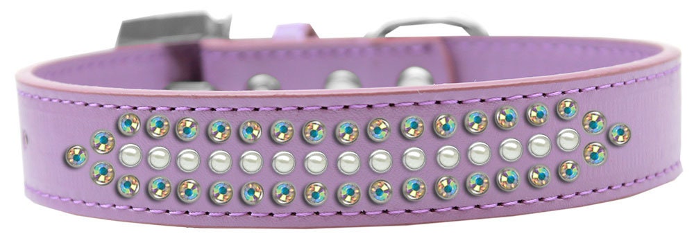 Ritz Pearl & Aurora Borealis dog collar featuring faux leather, pearls, and sparkling crystals, designed for stylish pets.