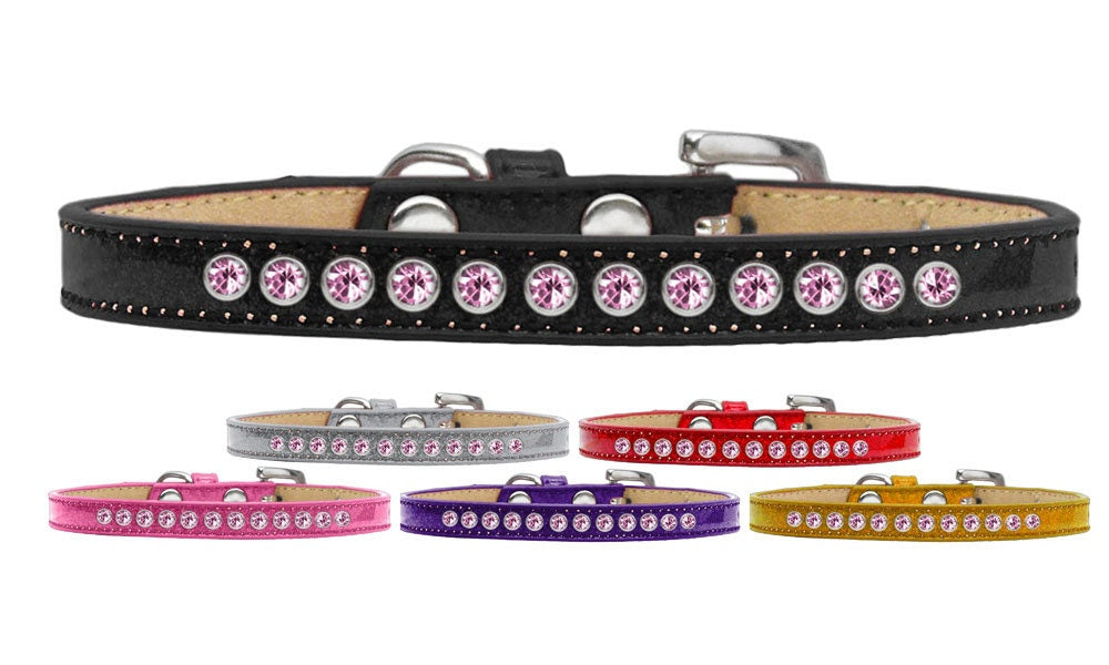 Elegant dog collar adorned with light pink crystals, designed for pets.