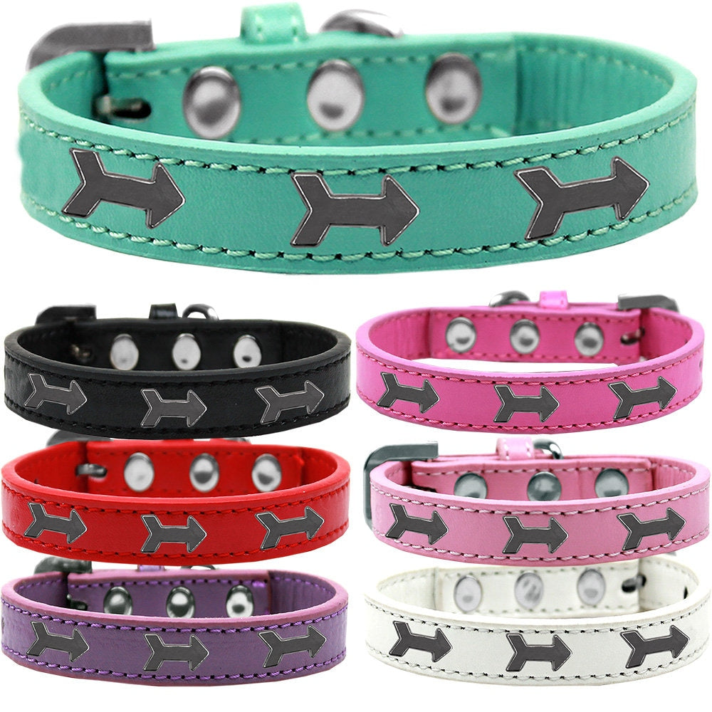 Stylish Dog, Puppy and Pet Widget Fashion Collar featuring an arrows design, handmade with durable materials and secure metal widgets.