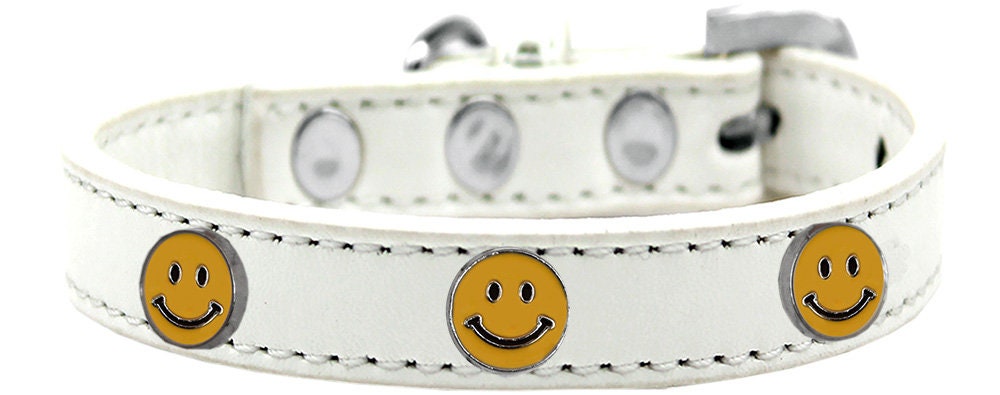 A colorful 'Happy Face' fashion collar for dogs, featuring metal widgets and a durable design, perfect for pets of all sizes.