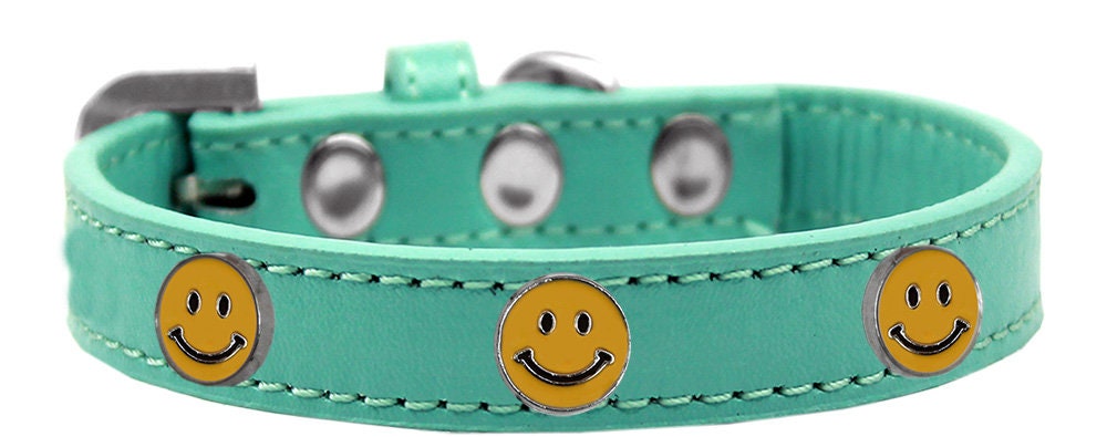 A colorful 'Happy Face' fashion collar for dogs, featuring metal widgets and a durable design, perfect for pets of all sizes.