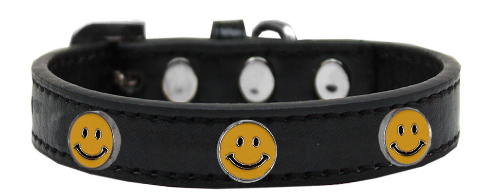 A colorful 'Happy Face' fashion collar for dogs, featuring metal widgets and a durable design, perfect for pets of all sizes.