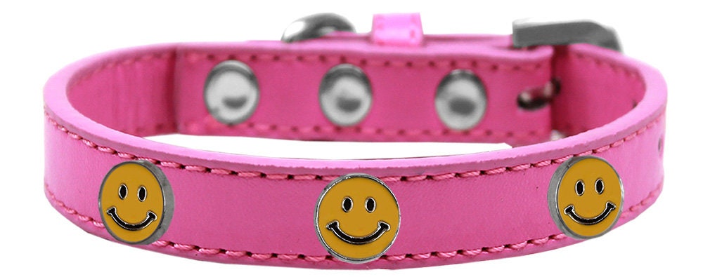 A colorful 'Happy Face' fashion collar for dogs, featuring metal widgets and a durable design, perfect for pets of all sizes.