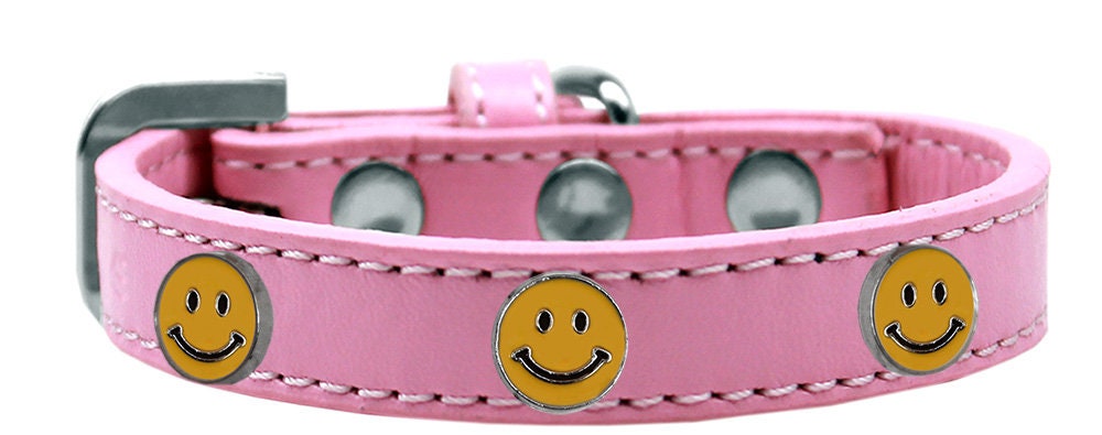 A colorful 'Happy Face' fashion collar for dogs, featuring metal widgets and a durable design, perfect for pets of all sizes.