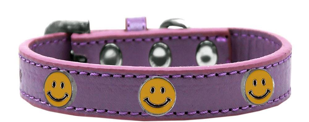 A colorful 'Happy Face' fashion collar for dogs, featuring metal widgets and a durable design, perfect for pets of all sizes.