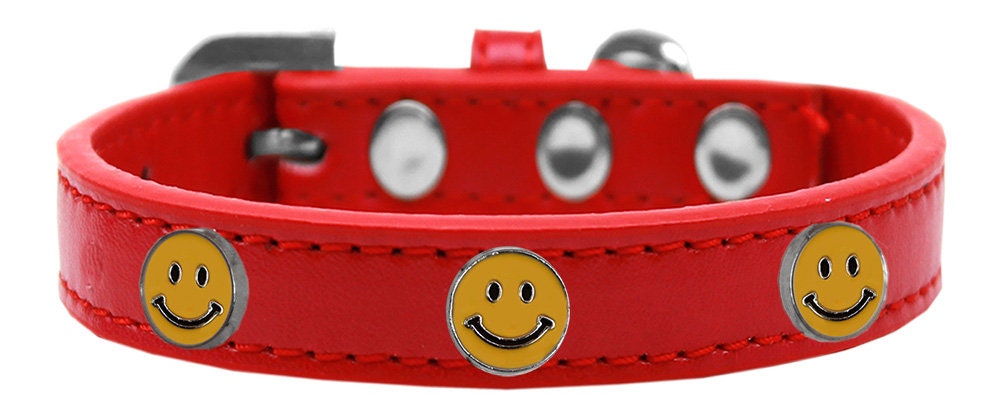 A colorful 'Happy Face' fashion collar for dogs, featuring metal widgets and a durable design, perfect for pets of all sizes.