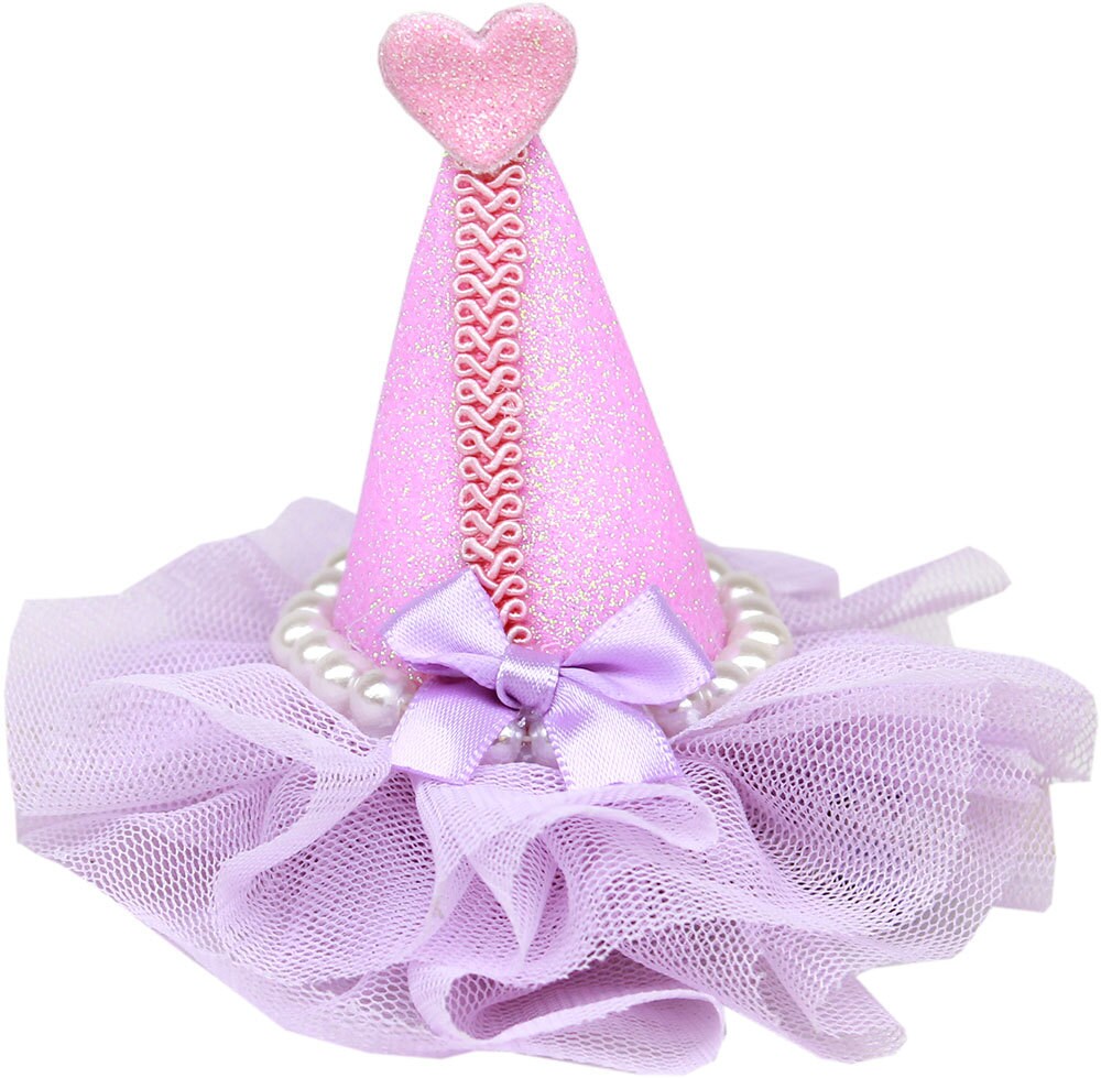 A cute pearl-wrapped clip-on party hat for dogs and puppies, perfect for celebrations.