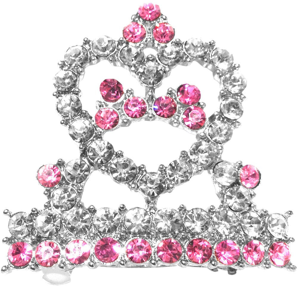 A stylish Tiara Barrette for dogs, featuring heart-shaped rhinestones on a French barrette, available in four colors.