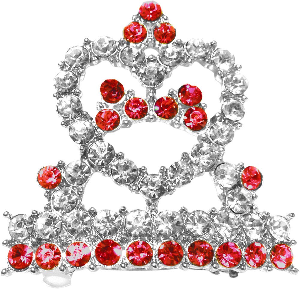 A stylish Tiara Barrette for dogs, featuring heart-shaped rhinestones on a French barrette, available in four colors.
