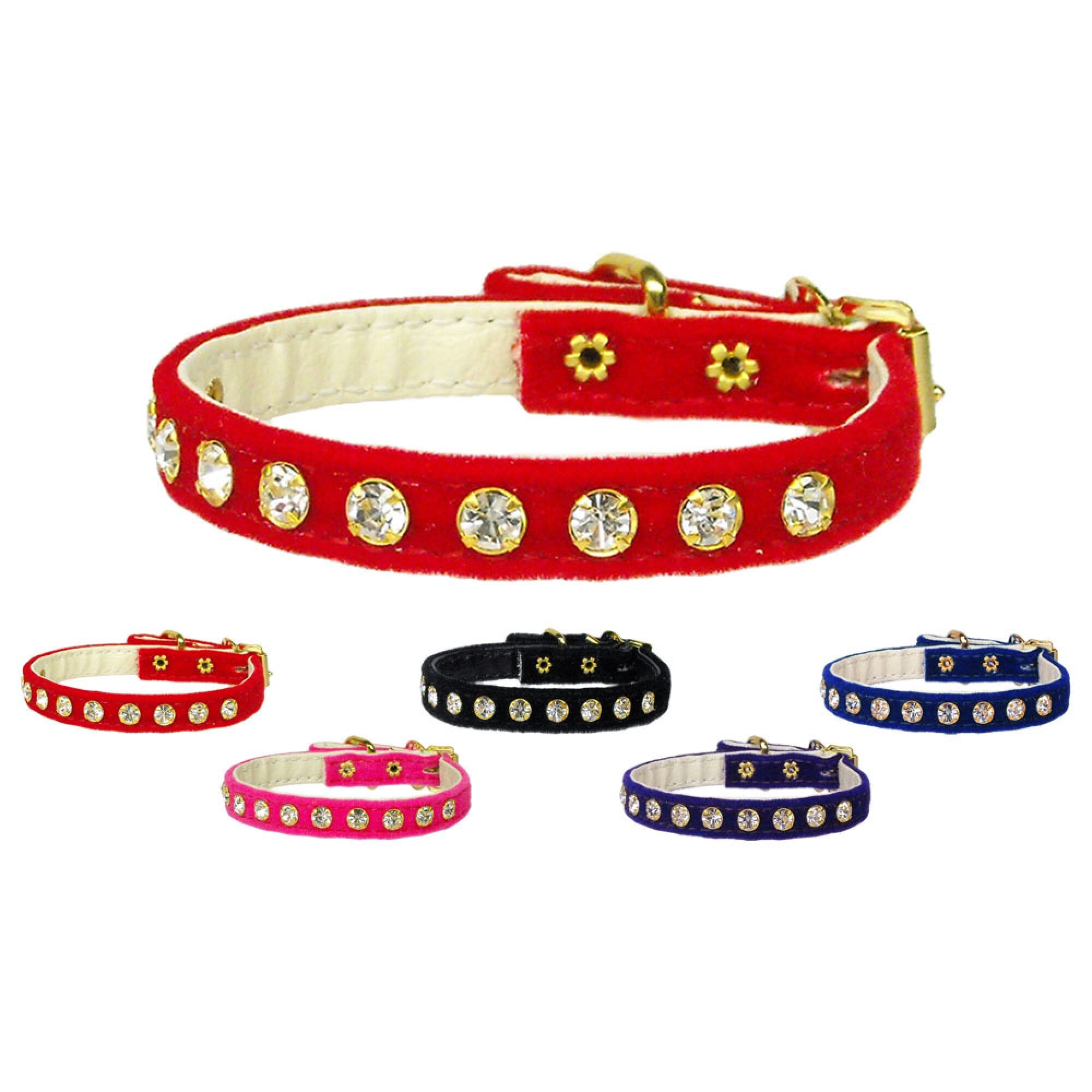 Elegant #10 Crystal Velvet dog collar with prong-set rhinestones, showcasing its luxurious velveteen material.