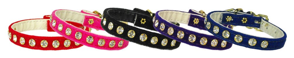Elegant #10 Crystal Velvet dog collar with prong-set rhinestones, showcasing its luxurious velveteen material.