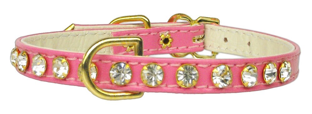 Elegant dog collar adorned with clear crystals, featuring a durable design and center D-Ring for leash attachment.