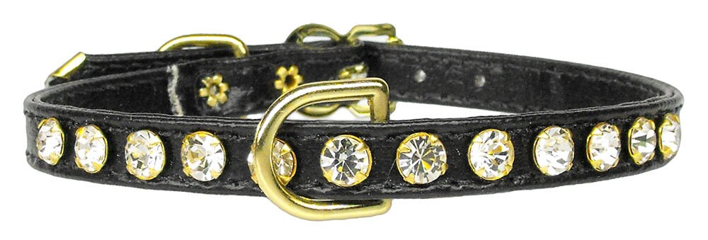 Elegant dog collar adorned with clear crystals, featuring a durable design and center D-Ring for leash attachment.