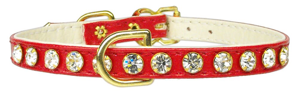 Elegant dog collar adorned with clear crystals, featuring a durable design and center D-Ring for leash attachment.