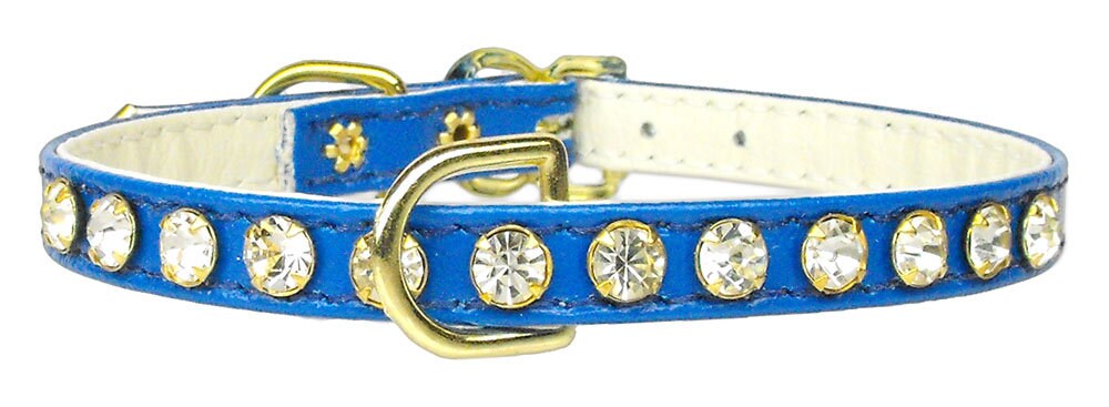 Elegant dog collar adorned with clear crystals, featuring a durable design and center D-Ring for leash attachment.