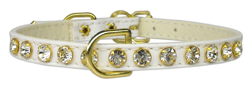 Elegant dog collar adorned with clear crystals, featuring a durable design and center D-Ring for leash attachment.