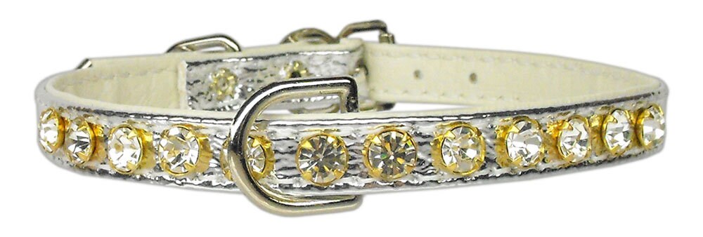 Elegant dog collar adorned with clear crystals, featuring a durable design and center D-Ring for leash attachment.
