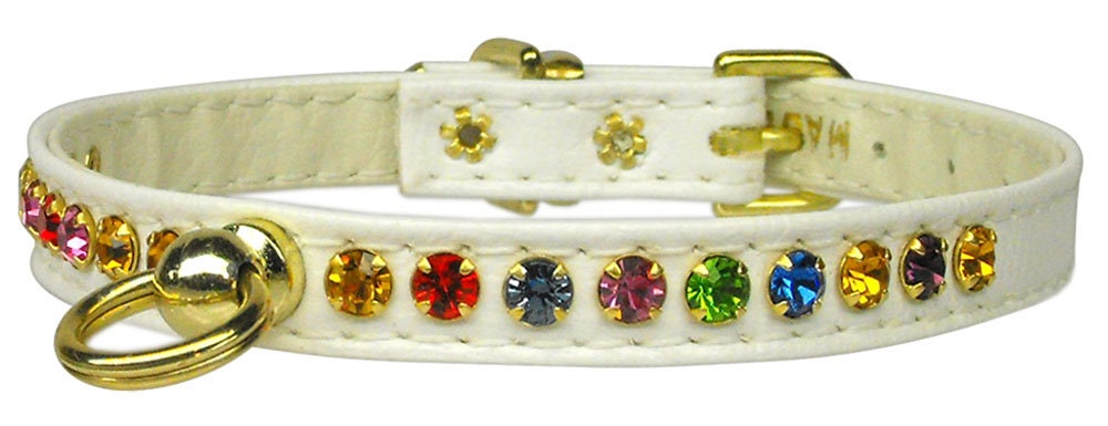 A stylish dog collar adorned with one row of sparkling confetti colored crystals, perfect for pets.