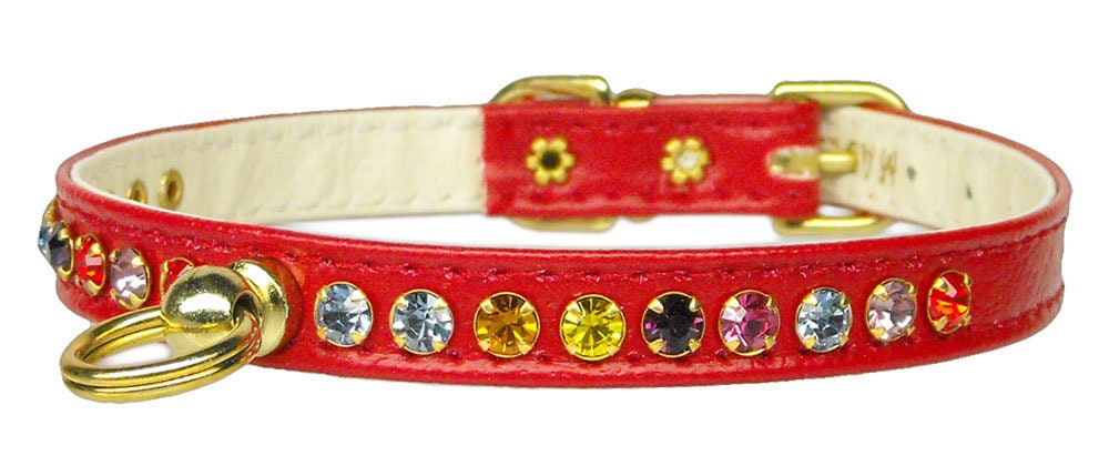 A stylish dog collar adorned with one row of sparkling confetti colored crystals, perfect for pets.