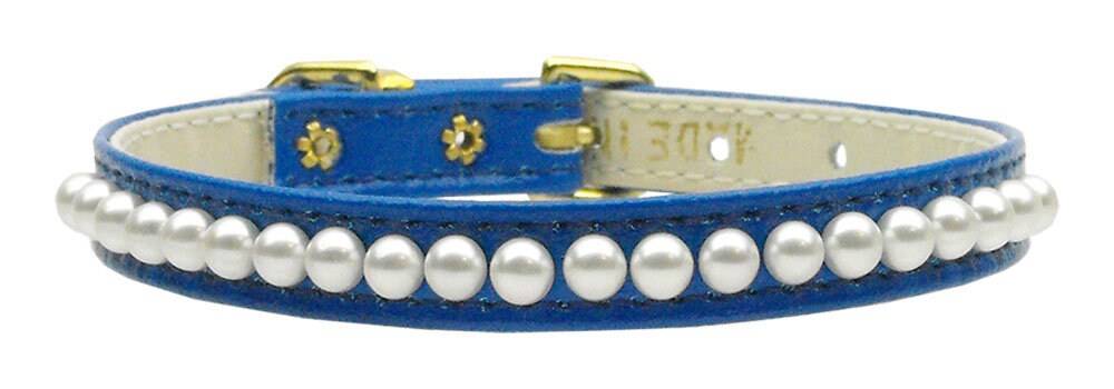 A stylish 3/8" wide dog collar adorned with a row of pearls, perfect for pets.