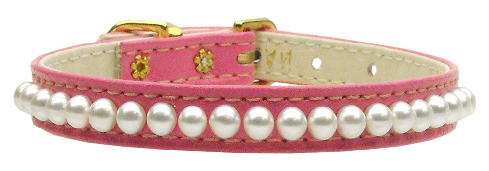 A stylish 3/8" wide dog collar adorned with a row of pearls, perfect for pets.