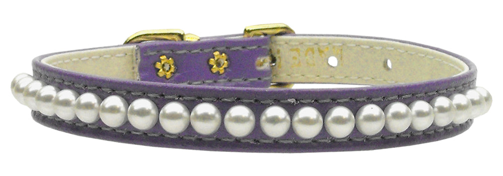 A stylish 3/8" wide dog collar adorned with a row of pearls, perfect for pets.