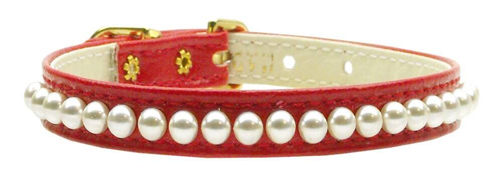 A stylish 3/8" wide dog collar adorned with a row of pearls, perfect for pets.