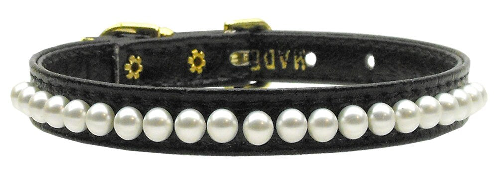 A stylish 3/8" wide dog collar adorned with a row of pearls, perfect for pets.