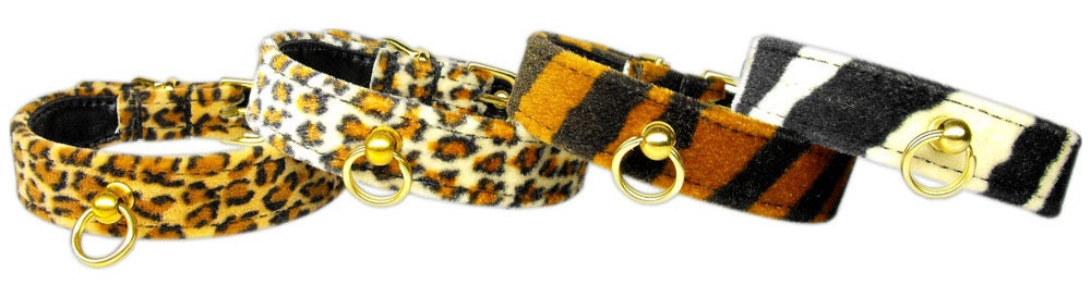 Stylish animal print dog collar featuring a tapered design for comfort, with a post for ID tag attachment.