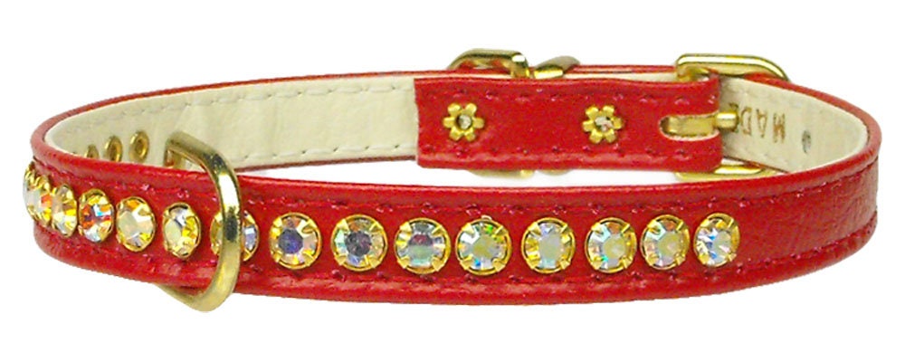 Elegant dog collar adorned with shimmering Aurora Borealis crystals, featuring a center D-Ring for leash attachment.