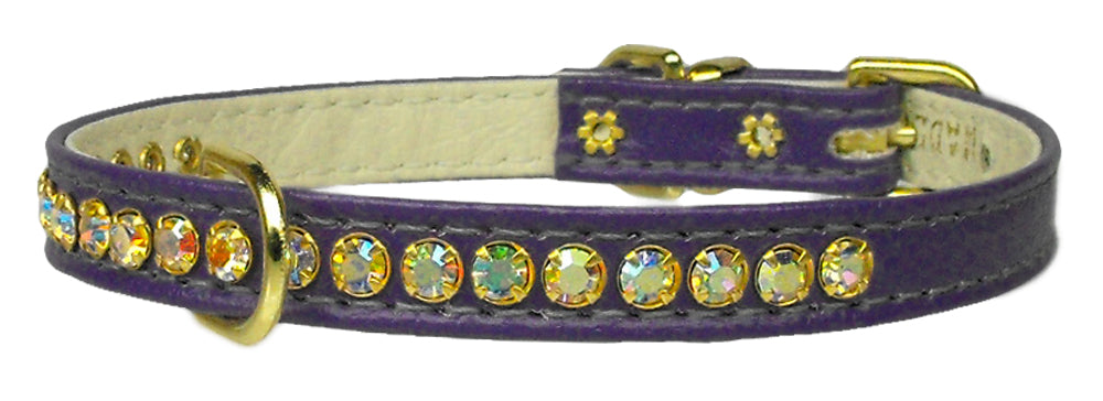 Elegant dog collar adorned with shimmering Aurora Borealis crystals, featuring a center D-Ring for leash attachment.