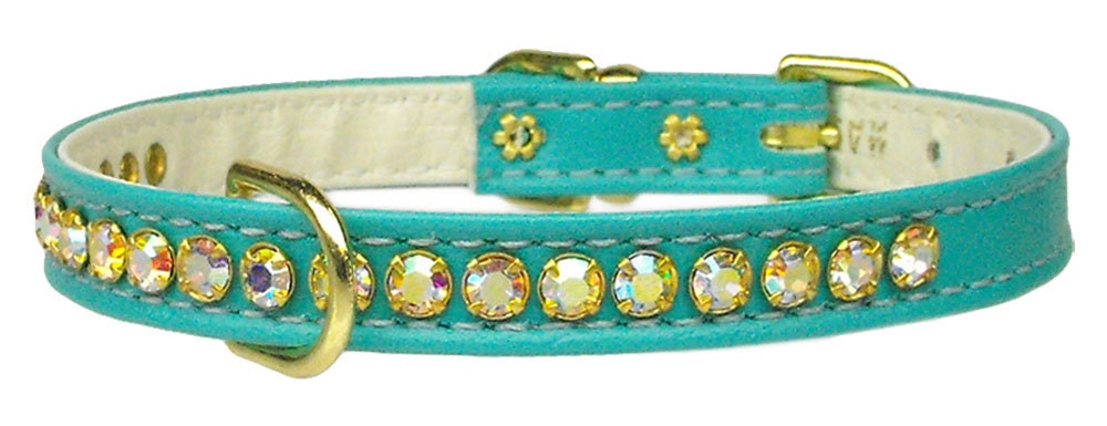 Elegant dog collar adorned with shimmering Aurora Borealis crystals, featuring a center D-Ring for leash attachment.