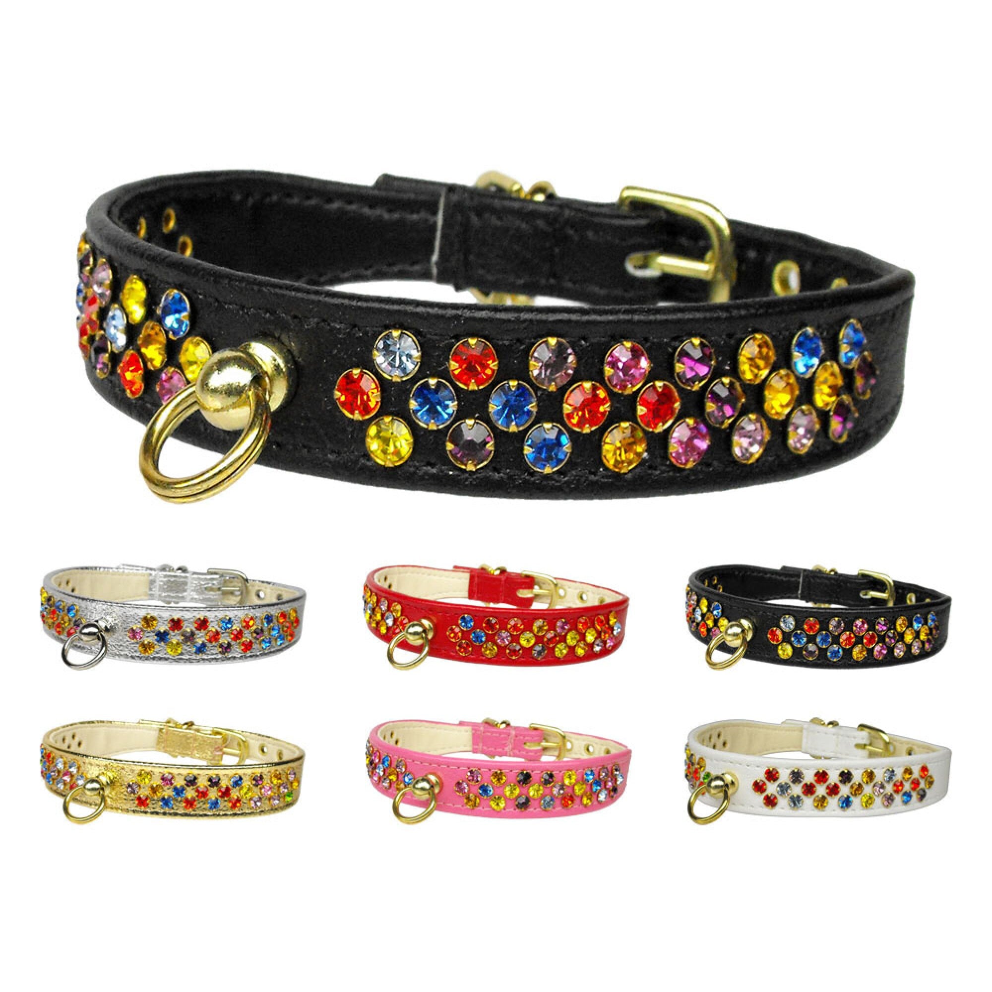 Colorful Confetti Dog Collar with mixed crystals and a comfortable design, perfect for pets.