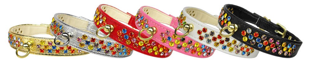 Colorful Confetti Dog Collar with mixed crystals and a comfortable design, perfect for pets.