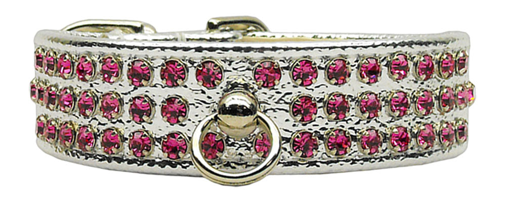Manhattan Rhinestone Dog Collar featuring sparkling rhinestones and a center post for ID tag attachment, available in various sizes and colors.