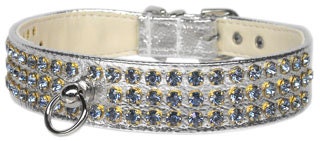 Manhattan Rhinestone Dog Collar featuring sparkling rhinestones and a center post for ID tag attachment, available in various sizes and colors.