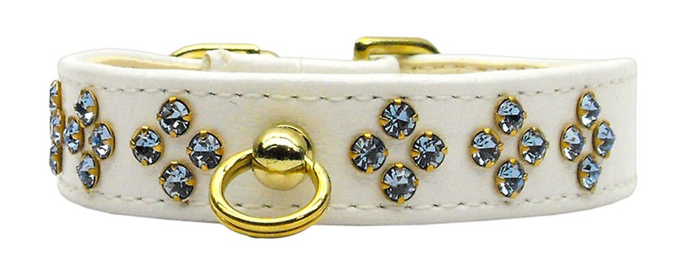 Tiara Rhinestone Dog Collar featuring sparkling rhinestones and a center post for ID tag attachment, available in various sizes and colors.