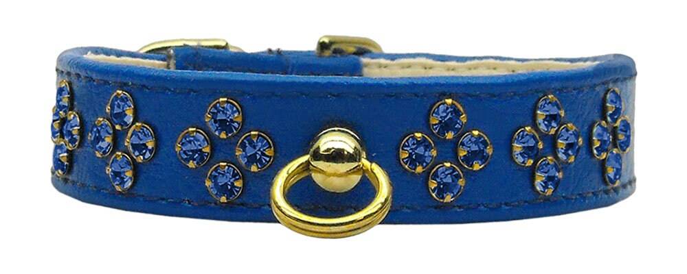 Tiara Rhinestone Dog Collar featuring sparkling rhinestones and a center post for ID tag attachment, available in various sizes and colors.