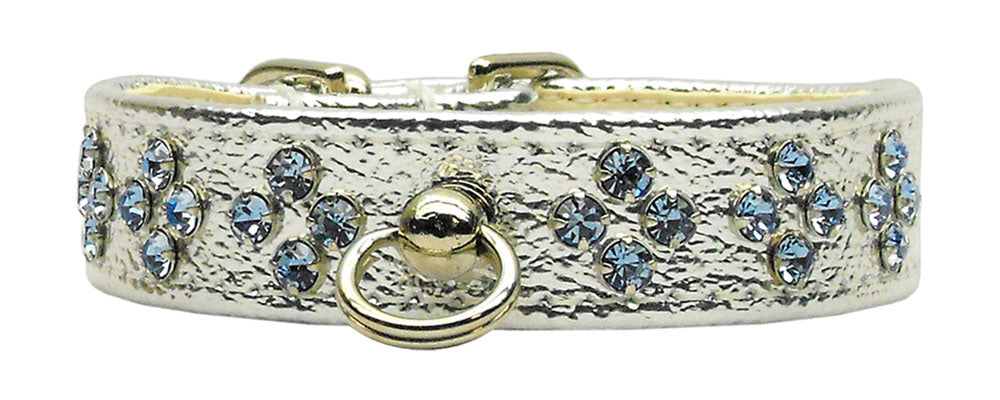Tiara Rhinestone Dog Collar featuring sparkling rhinestones and a center post for ID tag attachment, available in various sizes and colors.