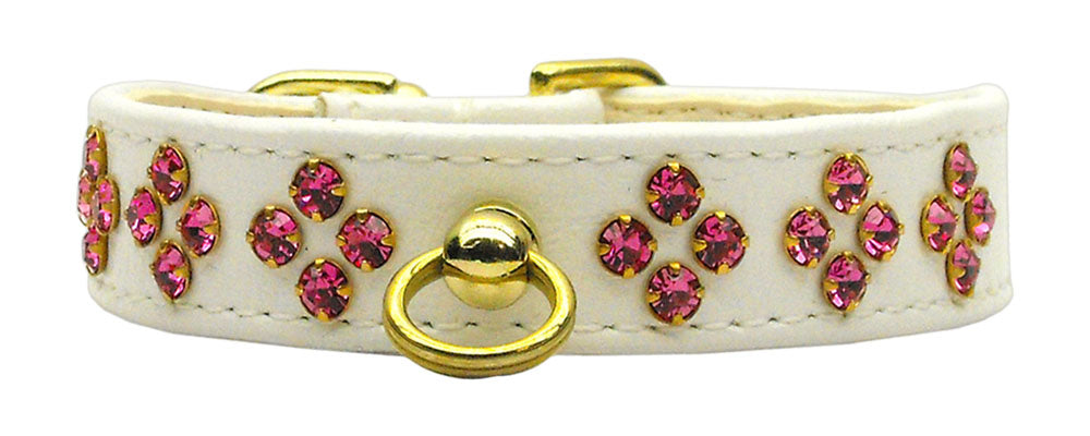 Tiara Rhinestone Dog Collar featuring sparkling rhinestones and a center post for ID tag attachment, available in various sizes and colors.