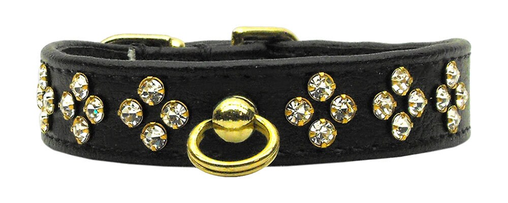 Tiara Rhinestone Dog Collar featuring sparkling rhinestones and a center post for ID tag attachment, available in various sizes and colors.
