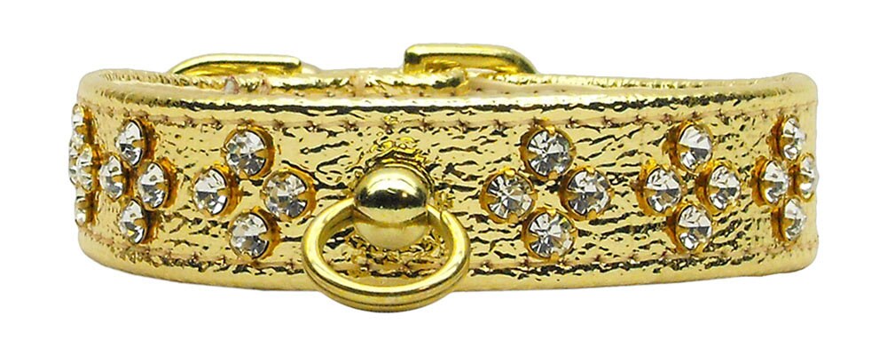 Tiara Rhinestone Dog Collar featuring sparkling rhinestones and a center post for ID tag attachment, available in various sizes and colors.