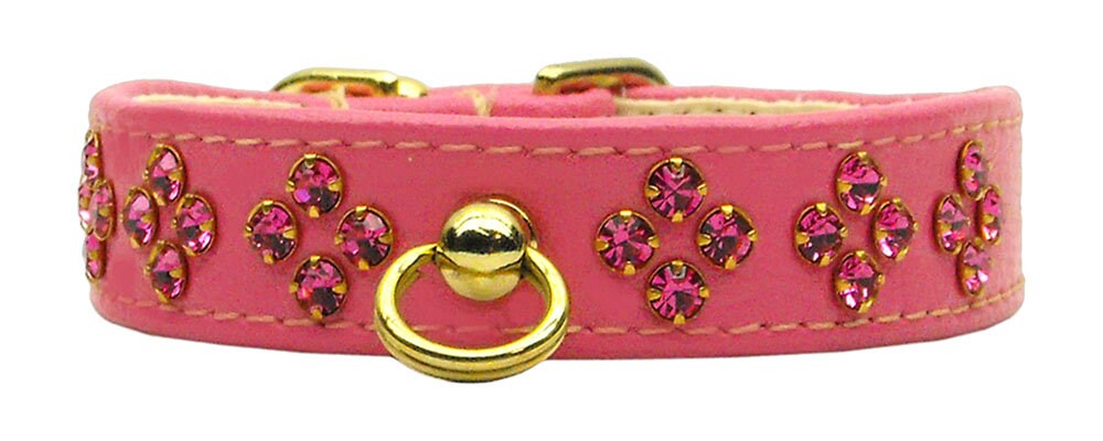 Tiara Rhinestone Dog Collar featuring sparkling rhinestones and a center post for ID tag attachment, available in various sizes and colors.