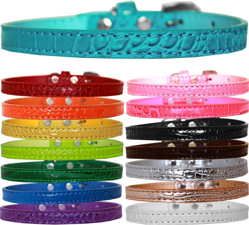 A stylish 3/8" wide Designer Croc Collar for dogs, made of faux leather, available in various colors.