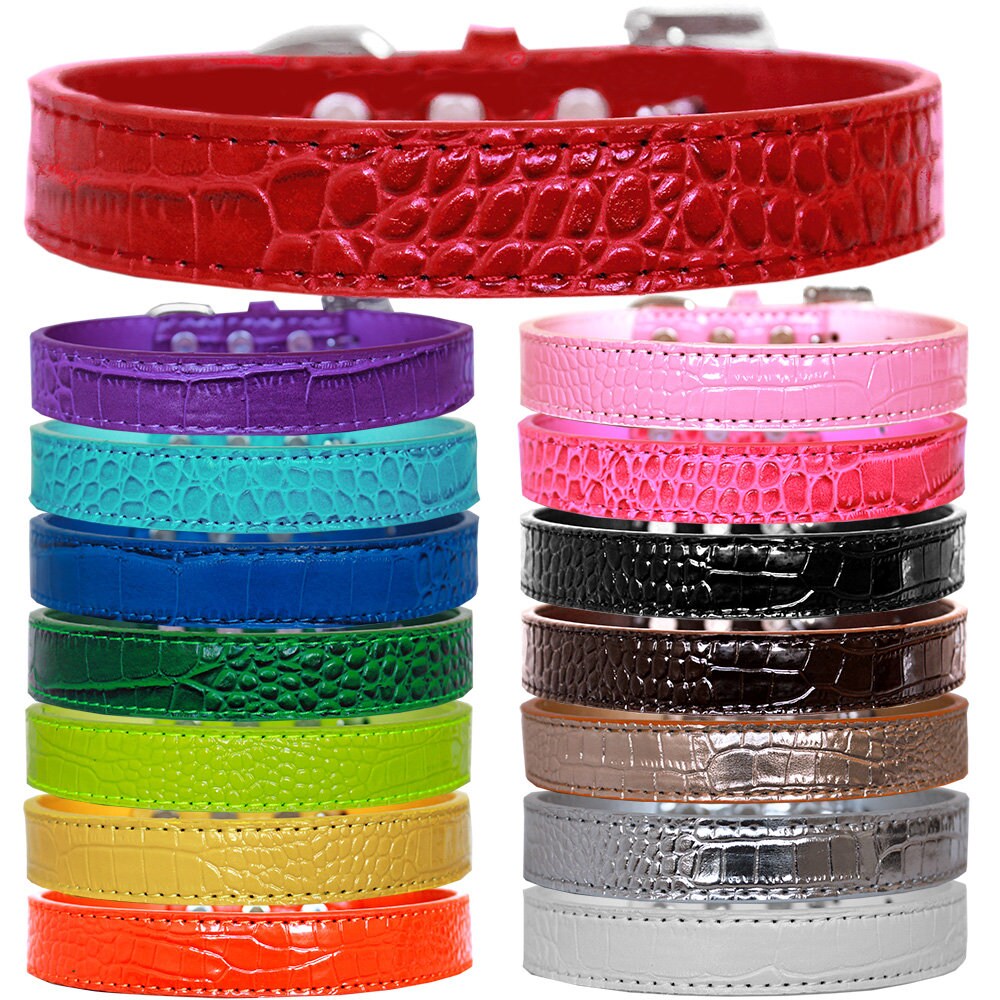 Tulsa Plain Designer Croc Collar for dogs, 3/4 inch wide, available in multiple colors, showcasing a stylish faux leather design.