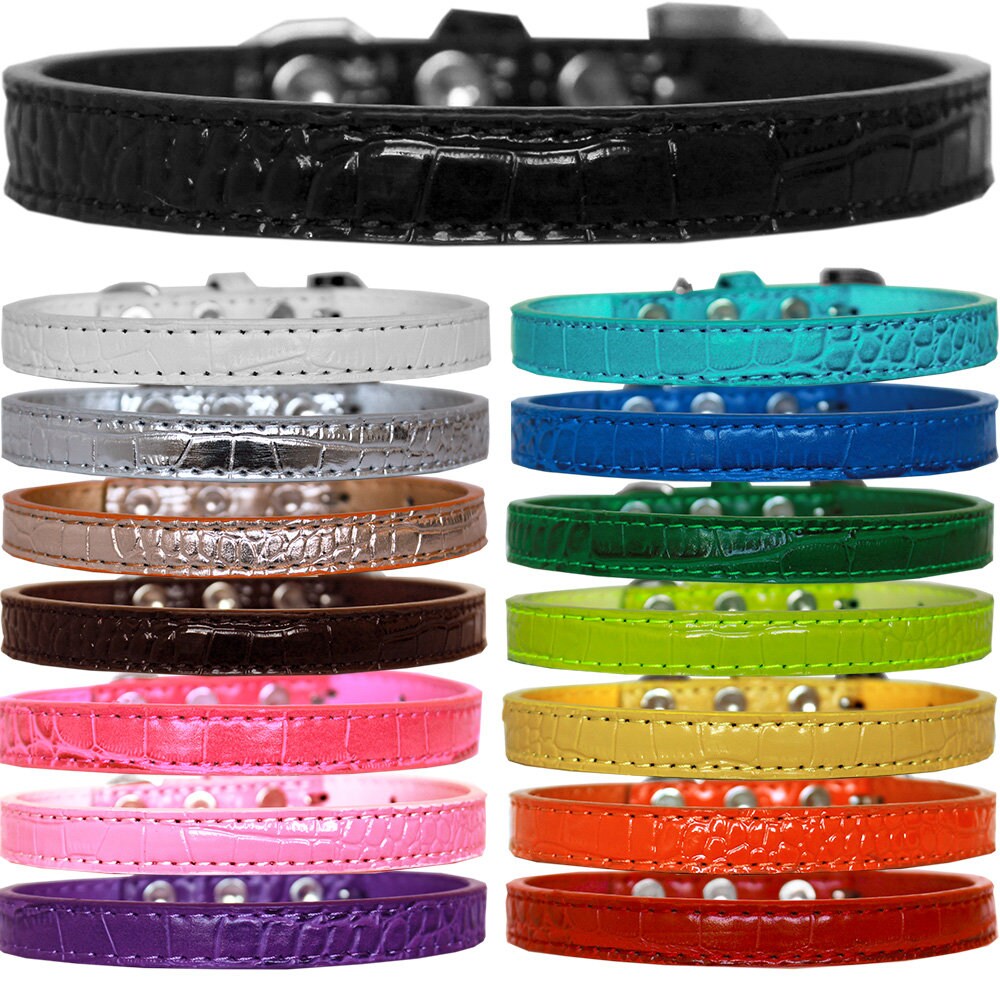 Stylish Dog Designer Croc Collar in Wichita Plain, 1/2 inch wide, available in various colors and sizes.