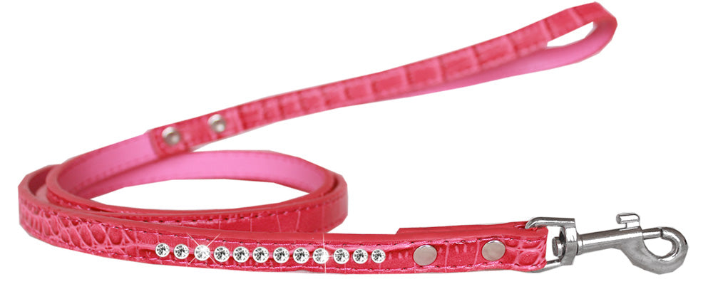 A stylish dog leash made of faux croc material with a row of clear crystals, perfect for pets.