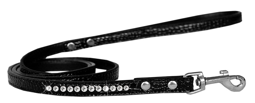 A stylish dog leash made of faux croc material with a row of clear crystals, perfect for pets.