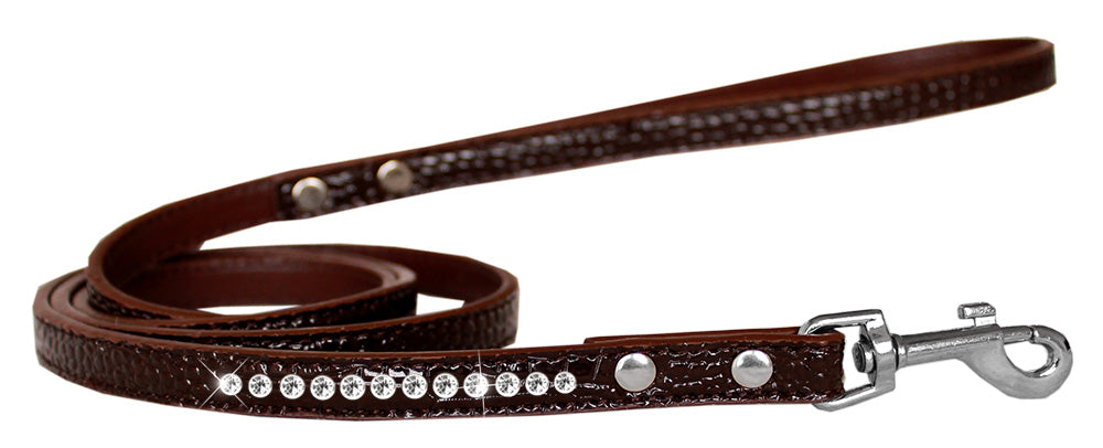 A stylish dog leash made of faux croc material with a row of clear crystals, perfect for pets.